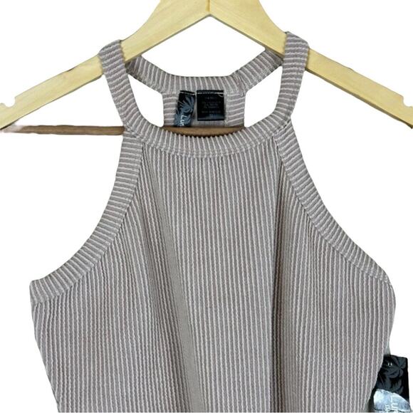 NWT Zumiez Luna Chix Tank Top Womens M Beige Rib Knit Halter Crop Neutral Basic - Picture 3 of 5